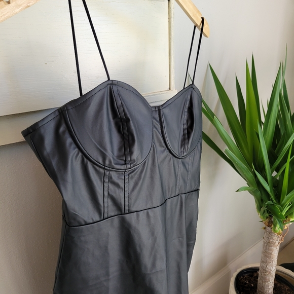 NWT MISS SELFIS Faux Leather Corset Top Mini Dress - Picture 7 of 10
